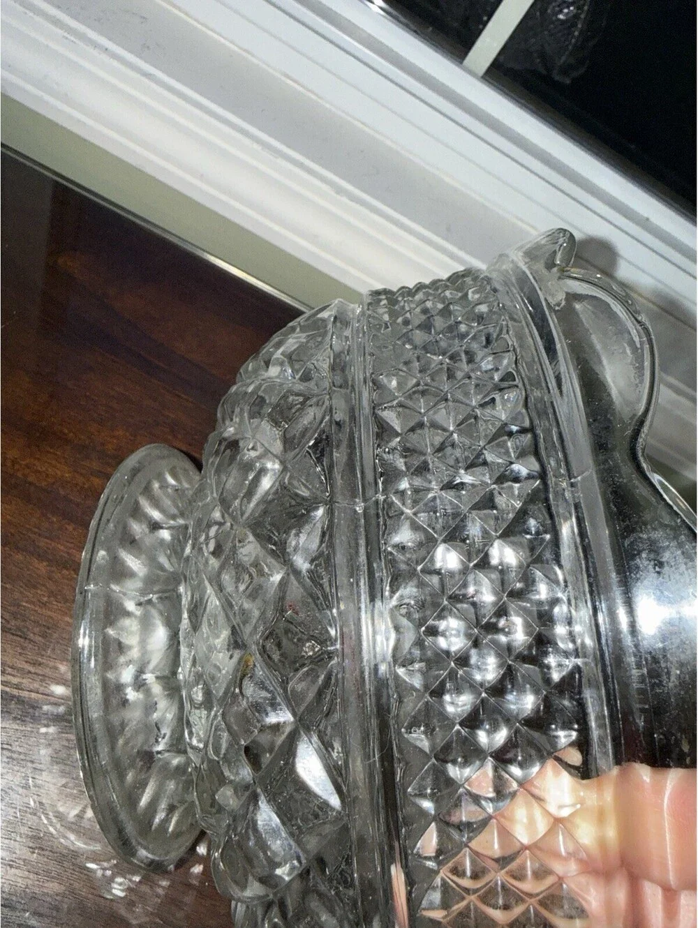 Wexford Anchor Hocking ornate Bowl Footed Glass Center Piece Vtg, grandmacore